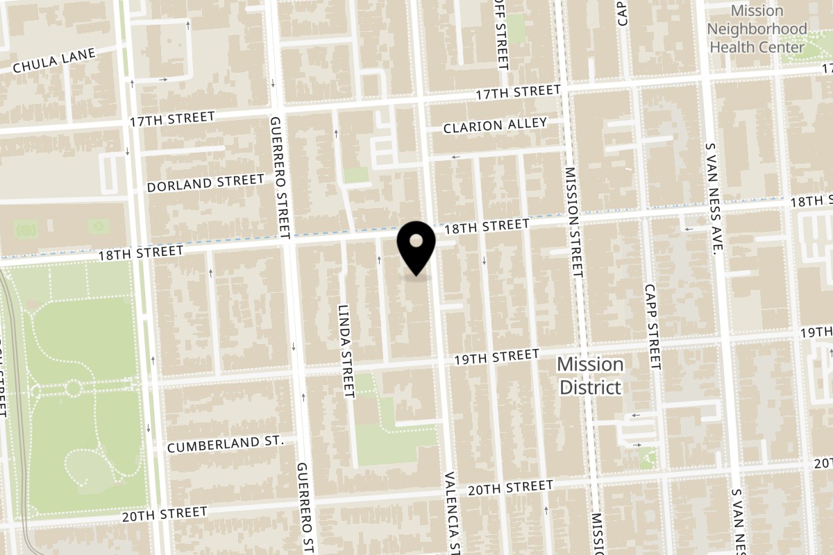 Map showing the location of Matko Valencia on 736 Valencia St in San Francisco