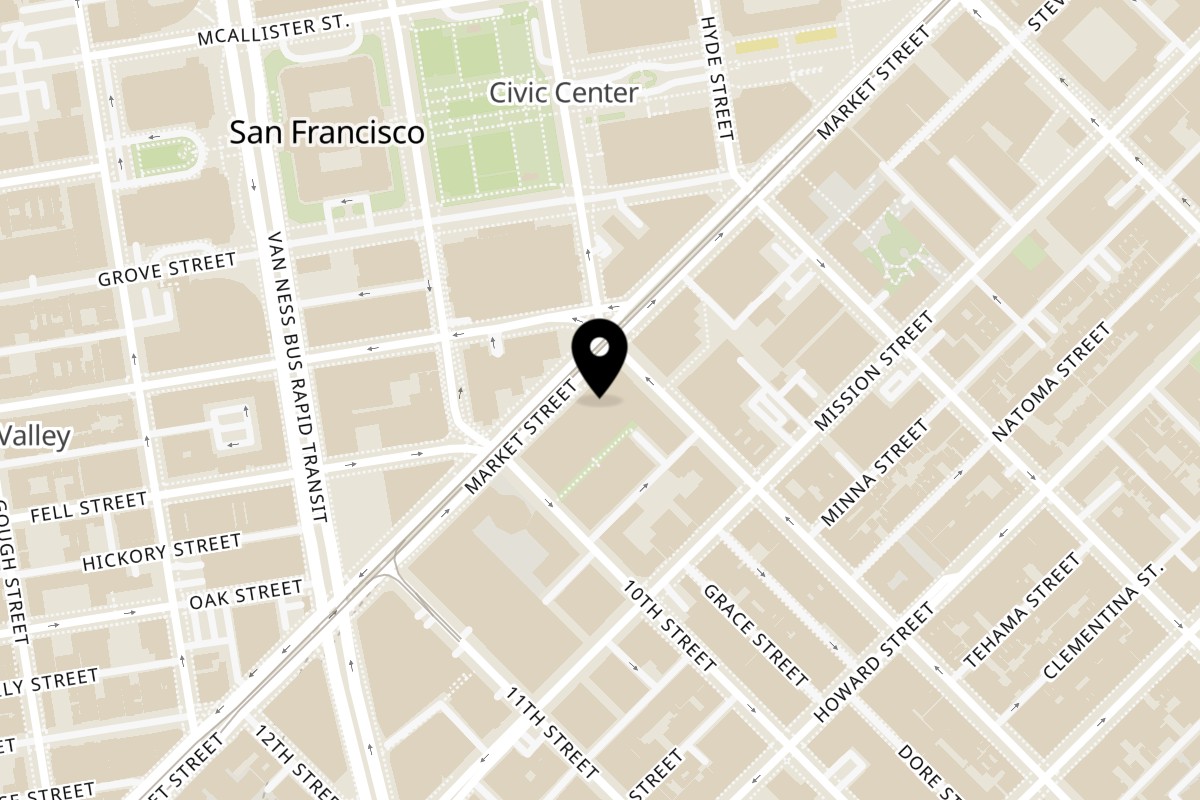 Map showing the location of Matko 1355 Market St on 1355 Market St in San Francisco